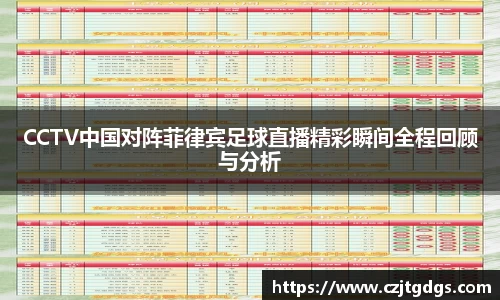 CCTV中国对阵菲律宾足球直播精彩瞬间全程回顾与分析